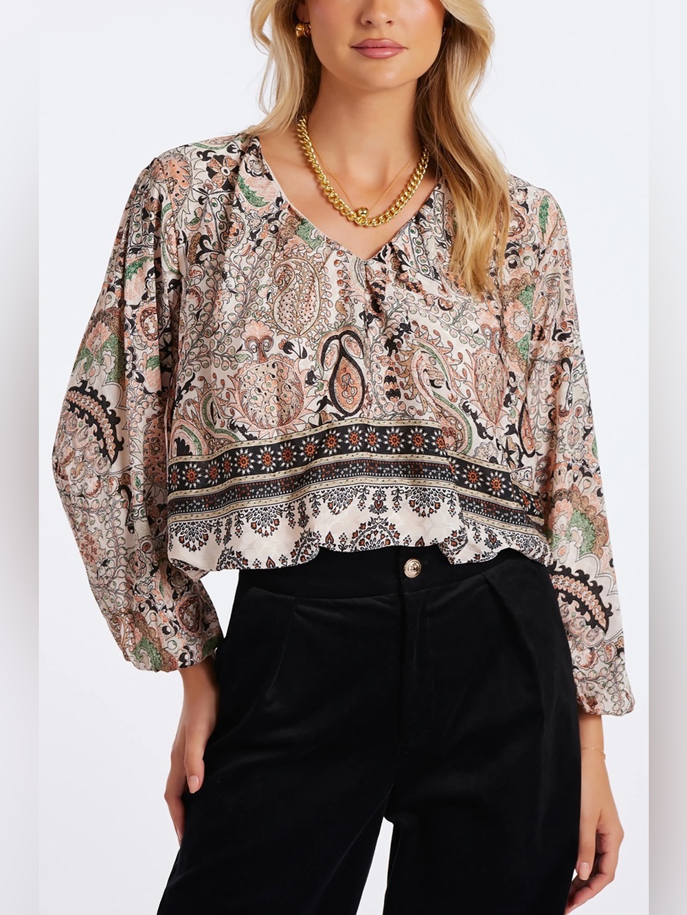 Bishop + Young Maude Chelsea Paisley Bubble Sleeve Hem Blouse M